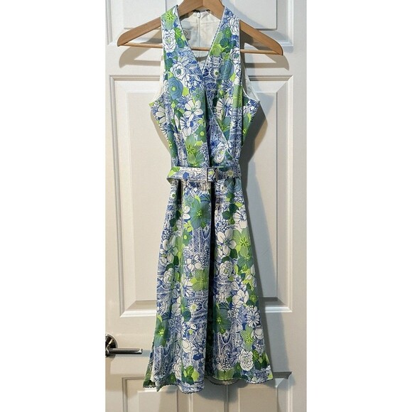 Talbots Summer Dress Tropical Floral Sleeveless Lined Belted Women’s Size 4 - Picture 1 of 8